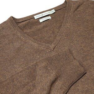 Peter Millar Mens Brown V-Neck Sweater XL Silk Cotton‎ Cashmere Soft Luxury Knit